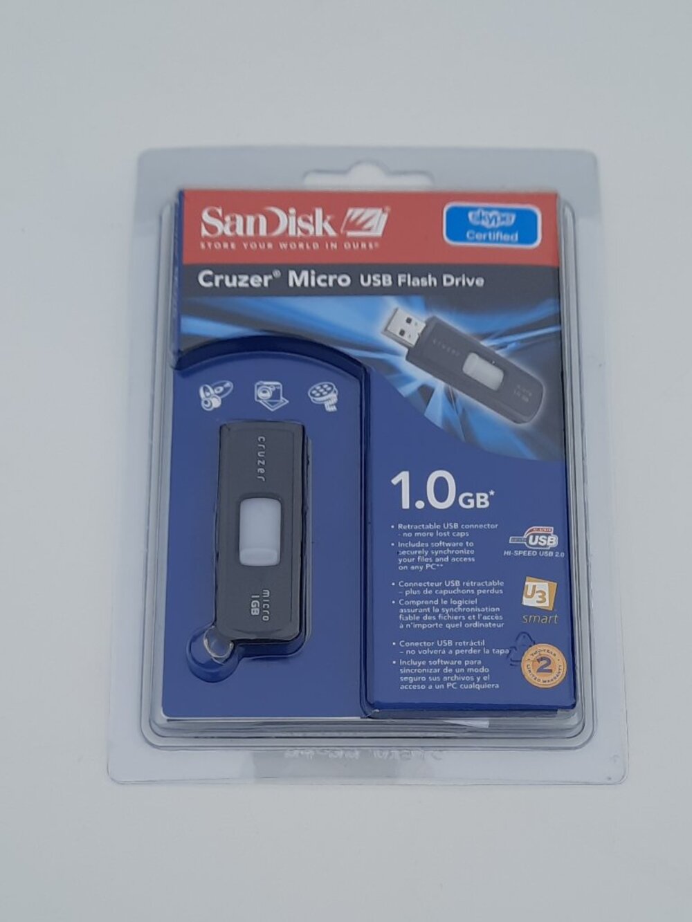 New SanDisk Cruzer Micro USB Retractable Flash Thumb Stick Drive 1.0 1 GB SEALED